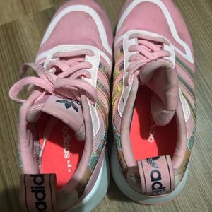Adidas Pink and White Floral Sneakers